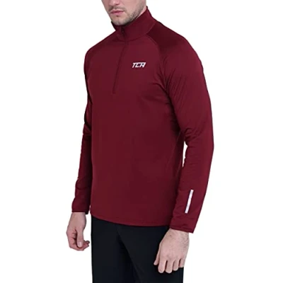Image of TCA Men&#039;s Winter Run Half Zip Long Sleeve Running ReflectiveTraining Workout Outdoor Athletic Top Cabernet, XL