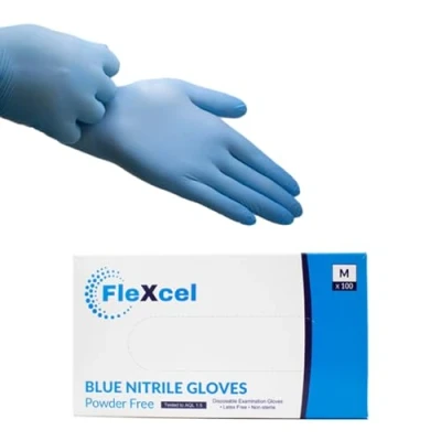 Image of FleXcel Powder Free Nitrile Gloves, Blue, Medium Medical Grade, Latex Free, Food Safe (Box of 100)