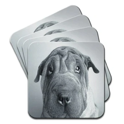 Image of Black &amp; White Shar Pei Dog Set of 4 Coasters