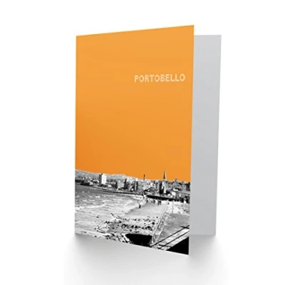Image of Wee Blue Coo Portobello Edinburgh Scottish Landmark Orange Greetings Card
