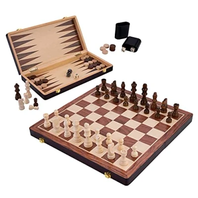 Image of Engelhart Chess/Backgammon Wooden Set Reversible and folding board Pieces included (38,5 cm)