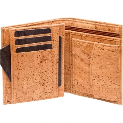 Image of Simaru Vegan Cork Wallet with Zip Zippered Slim Pocket for Men Mens Card Holder 13 Pockets Available in Red, Natural, Turquoise and Brown (Brown)