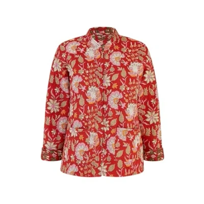 Image of Yumi Womens Red Floral Print Reversible Cotton Quilted Jacket Size 10 UK