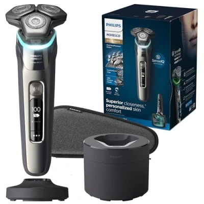 Image of Philips Norelco 9800 Rechargeable Wet &amp; Dry Electric Shaver with Quick Clean, Travel Case, Pop up Trimmer, Charging Stand, S9987/85, Black