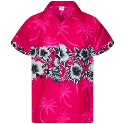 Image of King Kameha Classic Modern Hawaiian Shirt for Men Front Pocket Casual Aloha Shirts, Flower Chest, Pink, 5XL