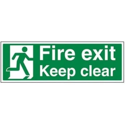 Image of V Safety Fire Exit Keep Clear Sign 450mm x 150mm 1mm Rigid Plastic