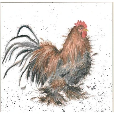 Image of Wrendale Designs Cockerel Print on White Square Canvas 20 Centimetre King Of The Coop
