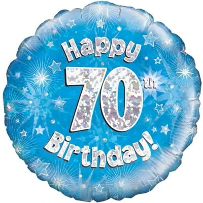 Image of Oaktree UK 18&quot; Happy 70th Birthday Blue Holographic, Aluminium