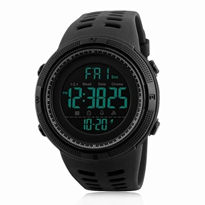 Image of Mens Digital Sports Watch Military Waterproof Stopwatch Countdown Auto Date Alarm (Black)