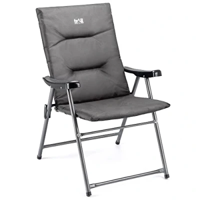 Image of Trail Monarch Folding Camping Chair Padded High Back Outdoor Garden Armchair Seat (Grey &amp; Black)