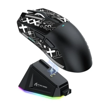 Image of ATTACK SHARK X11 Gaming Mouse with Magnetic Charging Dock, PixArt PAW3311 Sensor, BT/2.4G Wireless/Wired Grip Tape, 22000 DPI, Gamer Mice for Win11/Xbox/PS/Mac (Black)