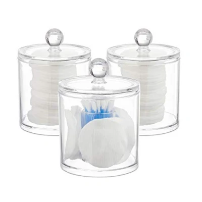 Image of Relaxdays Swab Storage Container Set of 3, Cotton Pad Holder, Lidded, Easy Care, Acrylic Organiser, Clear, 13 x 10 10cm