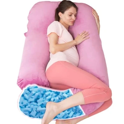 Image of U Shaped Full Body Pregnancy Pillow with Removable Cover for Maternity Women,Pregnancy Pillows Sleeping,Support Back, Legs, Belly,55 Inch Women (Memory Foam, Light purple)