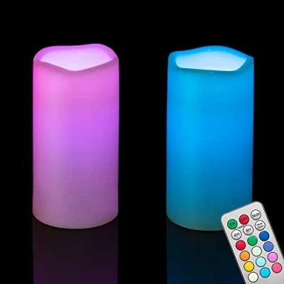 Image of 2PCS 6&quot; Multi Color Flameless LED Pillar Candles with Remote Timer/Battery Operated Electric Flickering Plastic Fake Candle for Halloween Pumpkin Light Lantern Christmas Decorations