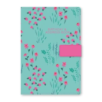 Image of Telephone Address Book A Z Index Beautiful Fabric Vintage Style Cover A5 Hardback with Magnetic Lock (Pink Floral)
