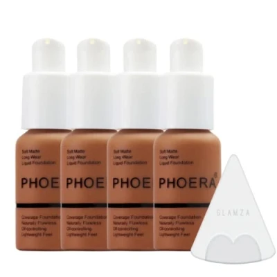 Image of Glamza Phoera Foundation Full Coverage Makeup Set 24hr Long Lasting Oil Control Soft Smooth Matte Flawless Concealer Cream Inc x4 30ml &amp; Silicone Blender Sponge (109 Mocha)