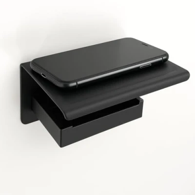 Image of Manissa Toilet Roll Holder with Mobile Phone Shelf Wall Mounted Bathroom Accessory Made from 304 Grade Stainless Steel (Matt Black)