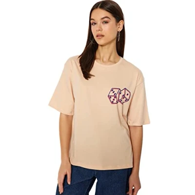 Image of Trendyol FeMan Young Regular fit Basic Crew Neck Knit T Shirt Beige