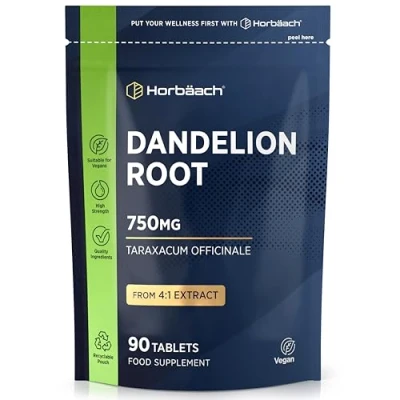Image of Dandelion Root Extract 750mg High Strength 4:1 90 Vegan Tablets by Horbaach