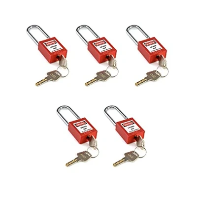 Image of QWORK® Safety Lockout Padlock, 5 Padlocks with 10 Keys, Steel Shackle, Red