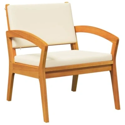 Image of vidaXL Cream White Outdoor Sofa Solid Acacia Wood Couch with Weatherproof Cushions for Patio, Balcony, or Conservatory 59.5x70.5x72.5 cm