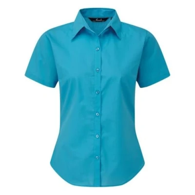 Image of Premier Women&#039;s poplin Short Sleeve Blouse, Ladies Plain Work Shirt Turquoise Size 14