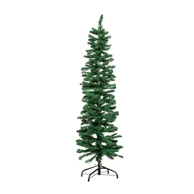 Image of 5ft (1.5m) Green Slim Pencil Christmas Tree with 236 Tips and Metal Stand Narrow Artificial for Small Spaces