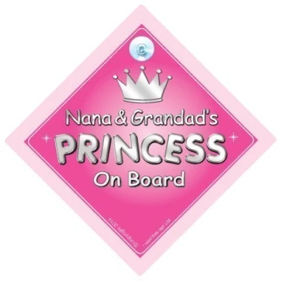Image of Nana and Grandad&#039;s Princess on Board Car Sign, board, Nan, Nana, Grandad, Baby Sign,Baby Novelty Sign (733)