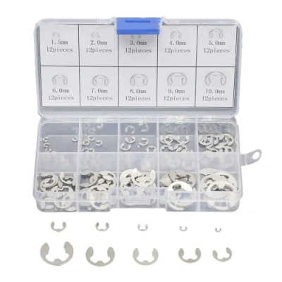 Image of DollaTek 120Pcs 304 Stainless Steel E Clip Retaining Circlip Assortment Kit 1.5mm to 10mm
