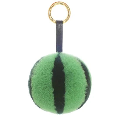 Image of Shining crown Watermelon Pom Keychain for Car Keyring Handbag Charm, 8cm Fluff Ball Keychain, Green, Medium