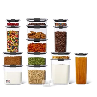Image of Rubbermaid Commercial Products 31 Pc Brilliance Food Storage Containers Pantry Lids Flour, Sugar, and Pasta, Dishwasher Safe, Clear/Grey, NEW Set of 14 (2160559)