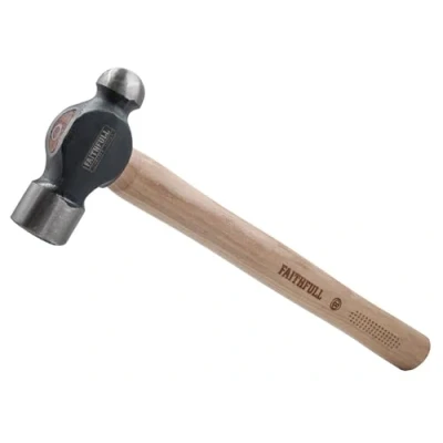 Image of Faithfull Ball Pein Hammer, 3lb (1.36kg), Alloy Steel, Hickory Handle, Black/Brown