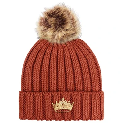 Image of TeddyT&#039;s Ladies Embroidered Queen Crown Rib Bobble Hat (Burnt Orange), S L