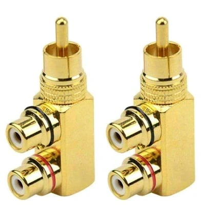 Image of Gebildet 2pcs RCA Male to 2 Female Right Angle Plug Splitter Adapter Connector,Gold Plated AV Audio