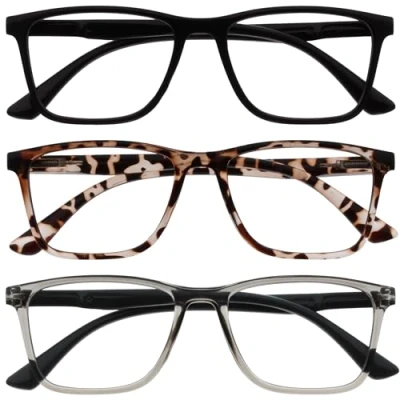 Image of OPULIZE NYX Blue Light Blocking Reading Glasses Anti Glare Computer and Gaming Eyewear 3 Pack UV Eyestrain Protection Rectangular Frame Black Brown Grey Men Women + 1.50