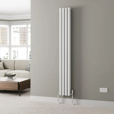 Image of DuraTherm® 1800 x 240mm White Vertical Designer Radiator Double Column Oval Tube Modern Central Heating Panel Bathroom Radiators