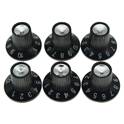 Image of KAISH 6x Guitar AMP Amplifier Skirted Knobs Black w/Silver Cap for FD Style