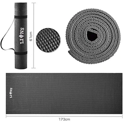 Image of Lions Exercise Yoga Mats, Non Slip 6mm Extra Thick Home Gym Pilates, Indoor Outdoor Workout Mat with Free Carry Strap, 183 x 61 0.6cm, Black