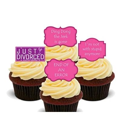 Image of Made4You Just Divorced Funny Edible Cupcake Toppers Stand up Wafer Cake Decorations (Pack of 24)