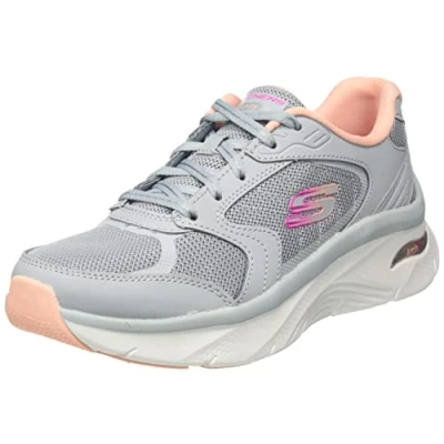Image of Skechers Women&#039;s 149686 GYCL Trainers, Gray Leather/Mesh/Coral &amp; Pink Trim, 5 UK