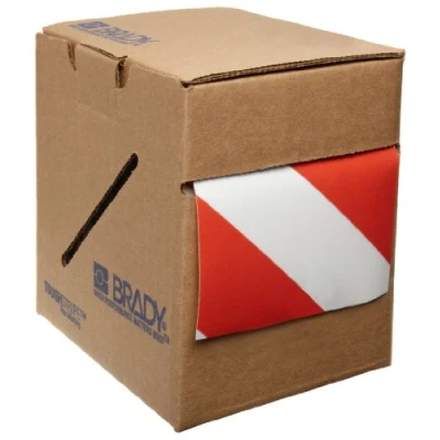 Image of Toughstripe Striped Ribbon, 101.60mm x 30.48m, Red/White