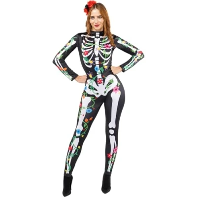 Image of Funidelia Catrina Skeleton Costume Day of the Dead for woman Sugar skull &amp; Halloween adults accessory fancy dress props Halloween, carnival parties Size L