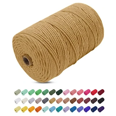 Image of Uiopa Macrame Cord 3mm x 200m, Thick Rope Yarn Soft Natural Cotton Cord, Coloured 4 Ply String for DIY Craft, Plant Hangers, Wall Hanging, Christmas Decorations (Coffee)
