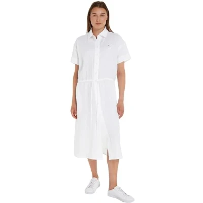 Image of Tommy Hilfiger Women&#039;s Linen SS MIDI Shirt Dress Th Optic White 34