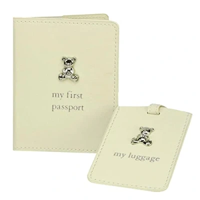 Image of Widdle Gifts Ltd Baby&#039;s My First Passport Cover and Luggage Tag Set Teddy Bear Design Cream 3227