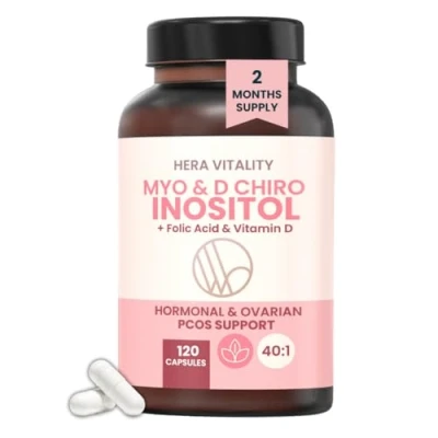 Image of Inositol Complex, 120 Capsules Myo &amp; D Chiro with Vitamin and Folic Acid. 40:1 Natural Ratio, PCOS Hormonal, Ovulation, Fertility Pregnancy Support. HERA Vitality (120)