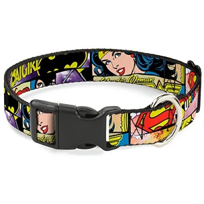 Image of Buckle Down Plastic Clip Collar Superheroines Wonder Woman/Supergirl/Batgirl 1&quot; Wide Fits 9 15&quot; Neck Small