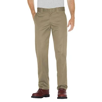 Image of Dickies Men&#039;s Straight Work Slim Trousers, Green Khaki 34W / 30L