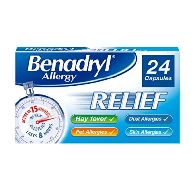 Image of Benadryl Allergy Relief Capsules (1 x 24 Capsules), Antihistamine with Acrivastine, Hayfever for from Hay Fever Symptoms, Suitable Pet, Dust, and Skin Allergies