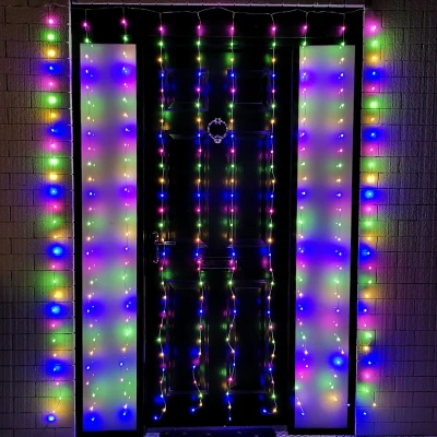 Image of 2.1m 300 LED Indoor Outdoor Party Curtain Christmas Lights in Multi Coloured